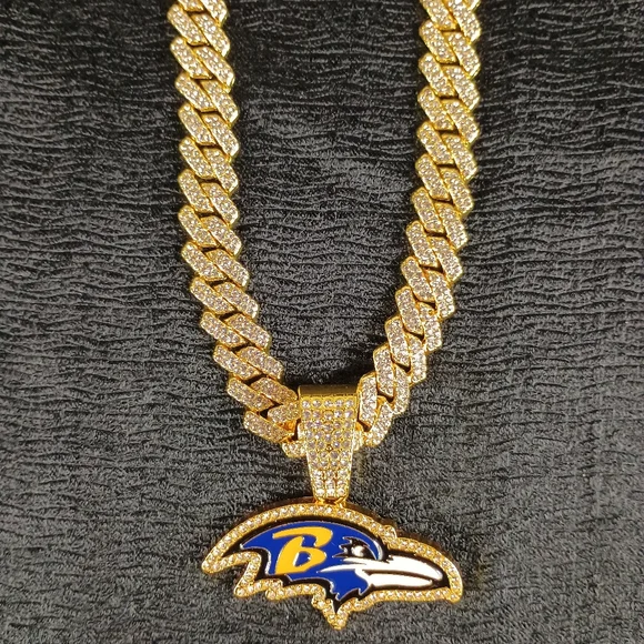 NFL Baltimore Ravens 20 Inch Necklace Pendant Cuban Chain Link Football Jewelry - Picture 4 of 6